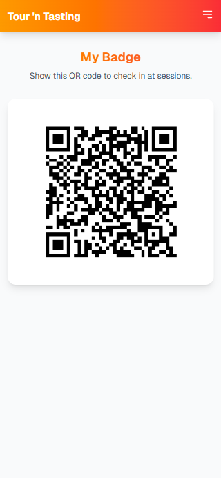 QR-code badge in het Tugende eventplatform op mobiel